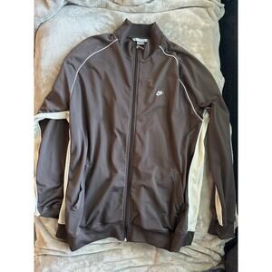 Vintage Nike Brown Cream Track Jacket Zip Up Embroidered Swoosh Size 2X Grey Tag